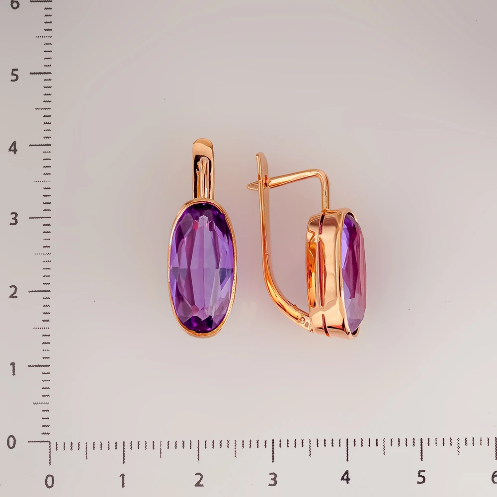 Серьги с корундом синтетическим из красного золота 583 пробы