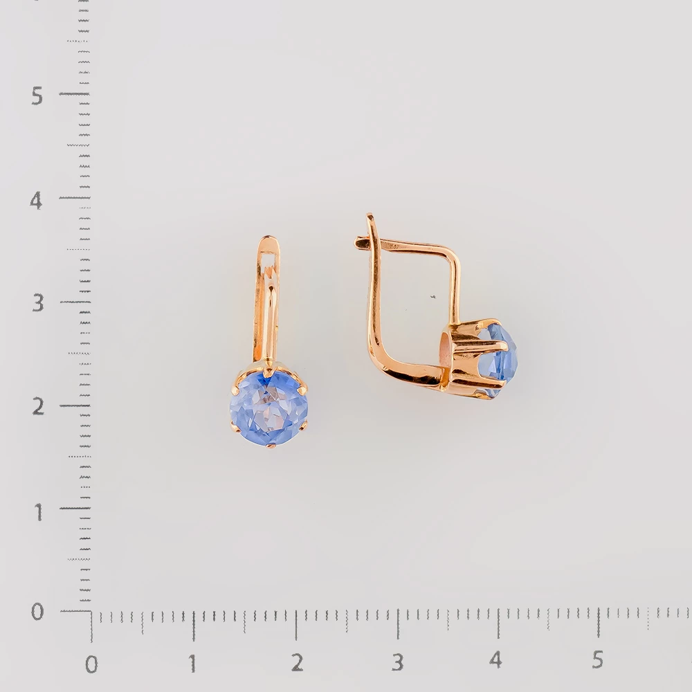 Серьги с корундом синтетическим из красного золота 583 пробы
