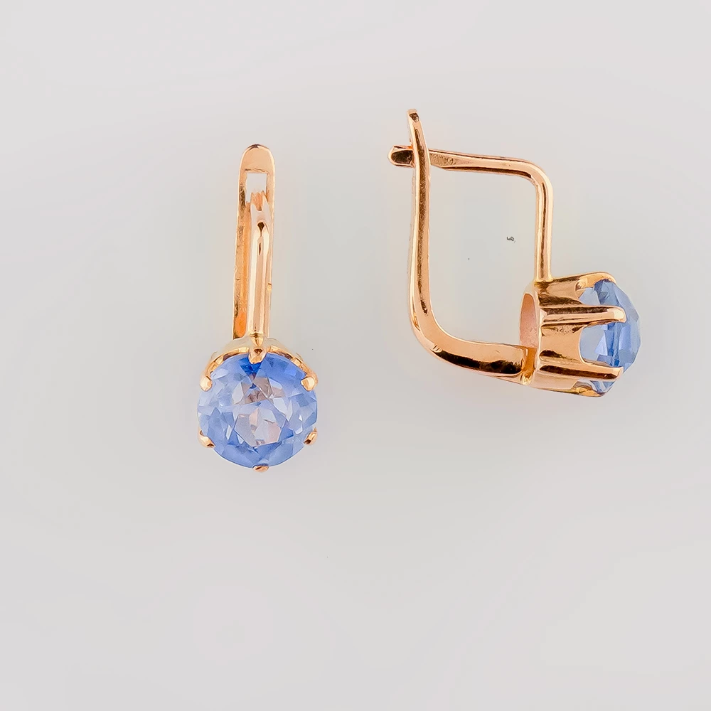Серьги с корундом синтетическим из красного золота 583 пробы