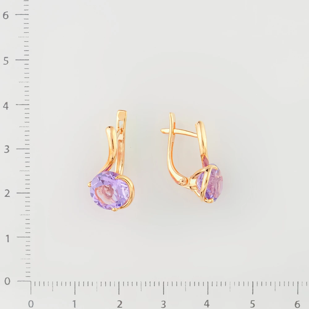 Серьги с аметистом из красного золота 585 пробы