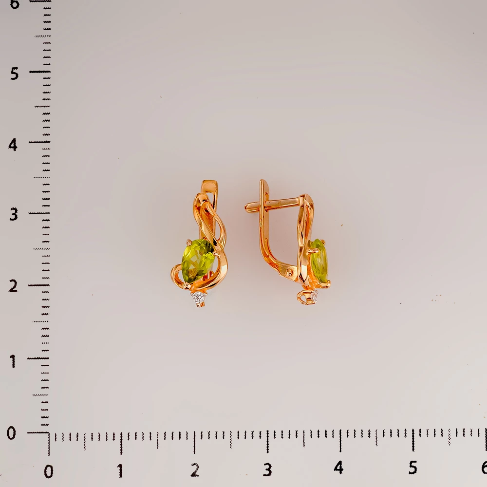 Серьги с хризолитом из красного золота 585 пробы