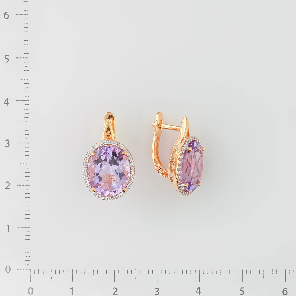 Серьги с аметистом из красного золота 585 пробы