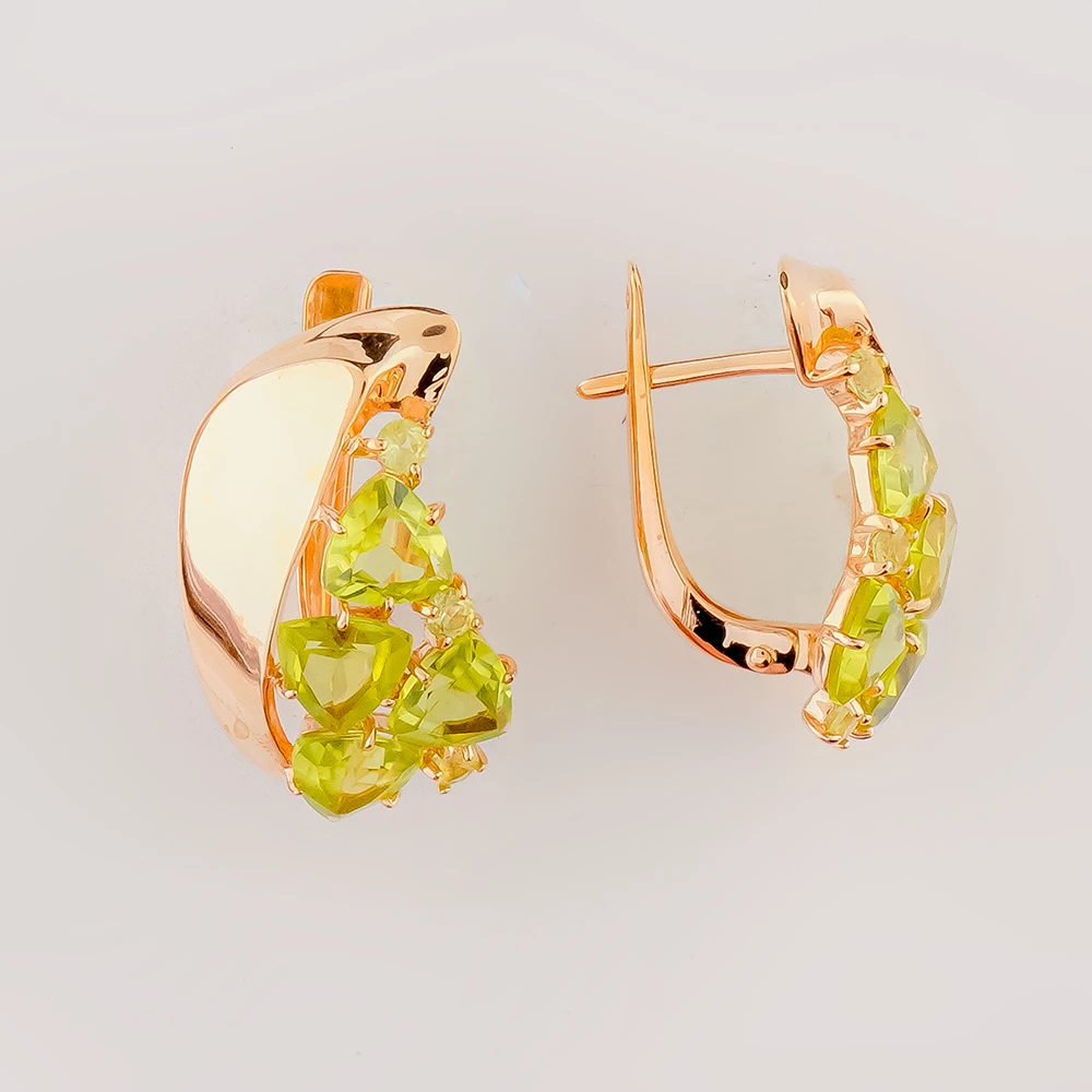 Серьги с хризолитом из красного золота 585 пробы