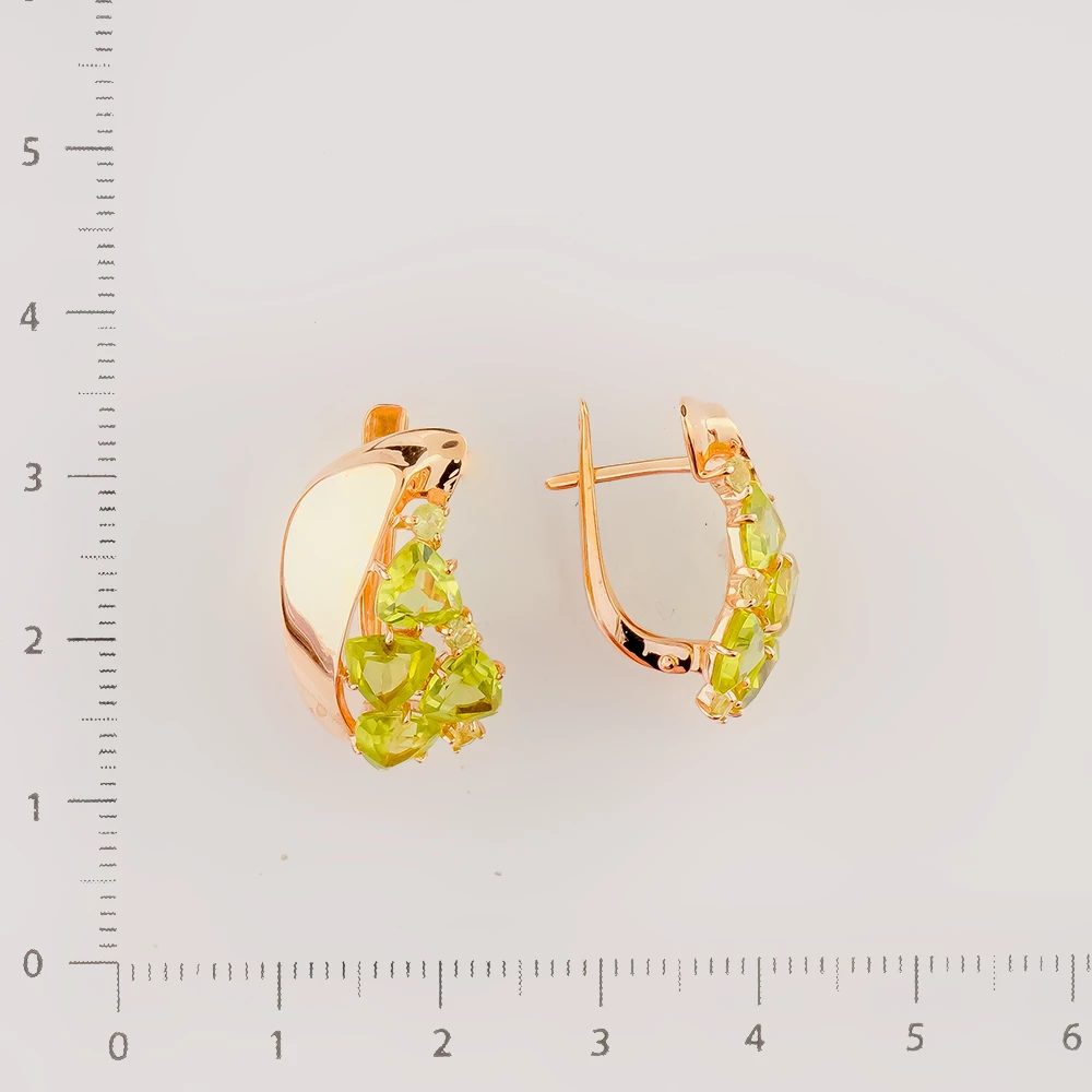 Серьги с хризолитом из красного золота 585 пробы