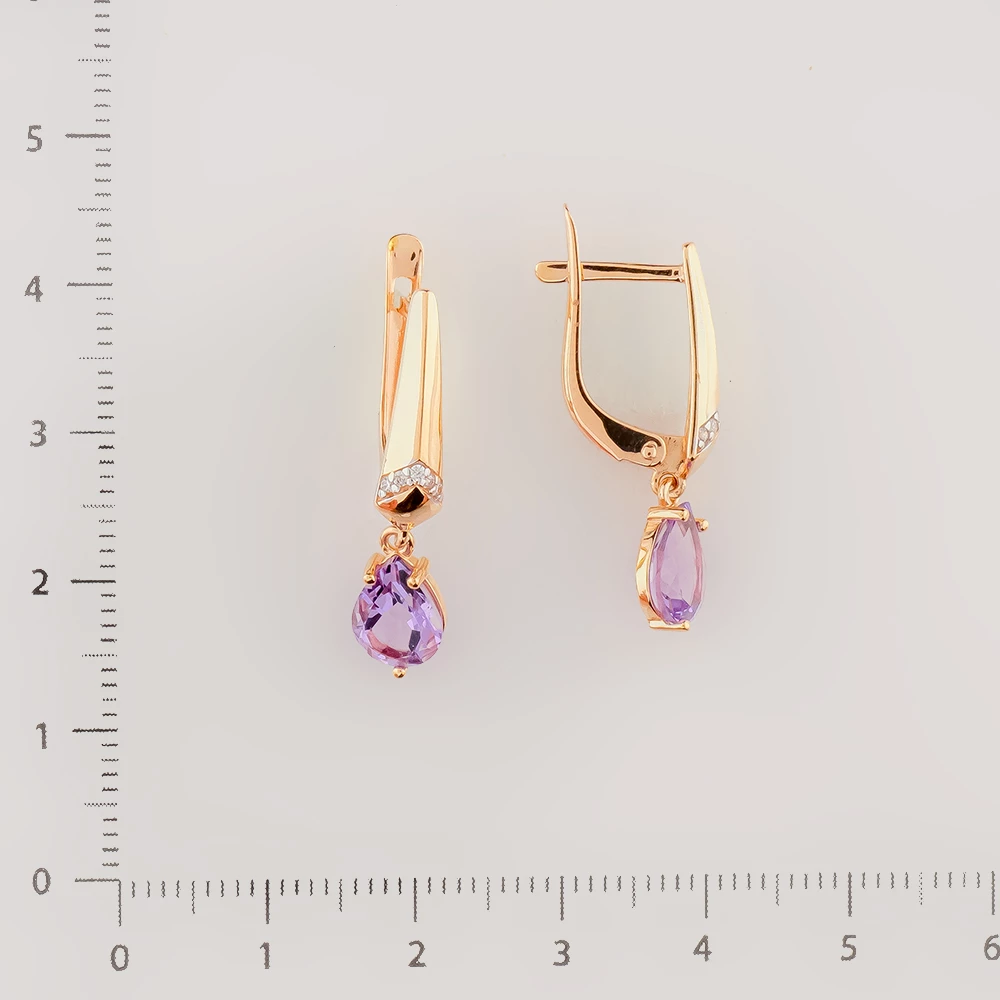 Серьги с аметистом из красного золота 585 пробы