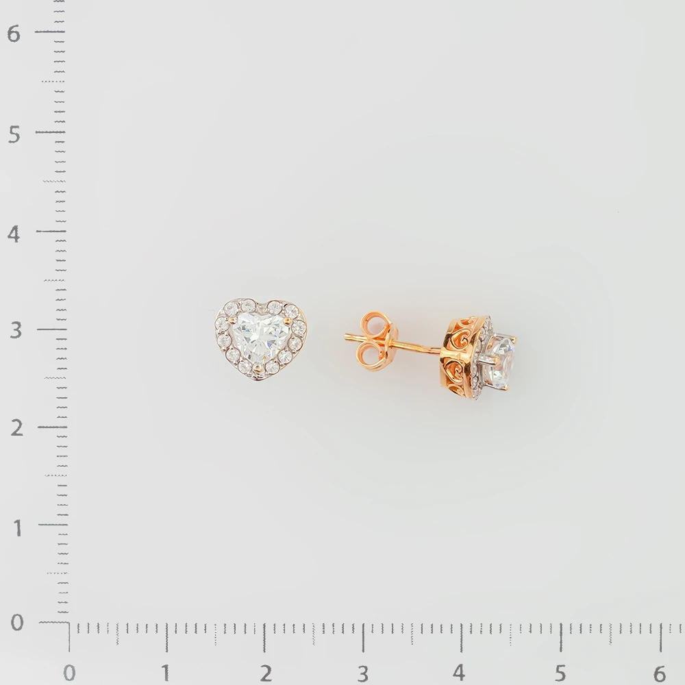 Серьги с фианитом из красного золота 585 пробы