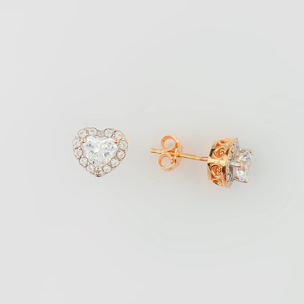 Серьги с фианитом из красного золота 585 пробы