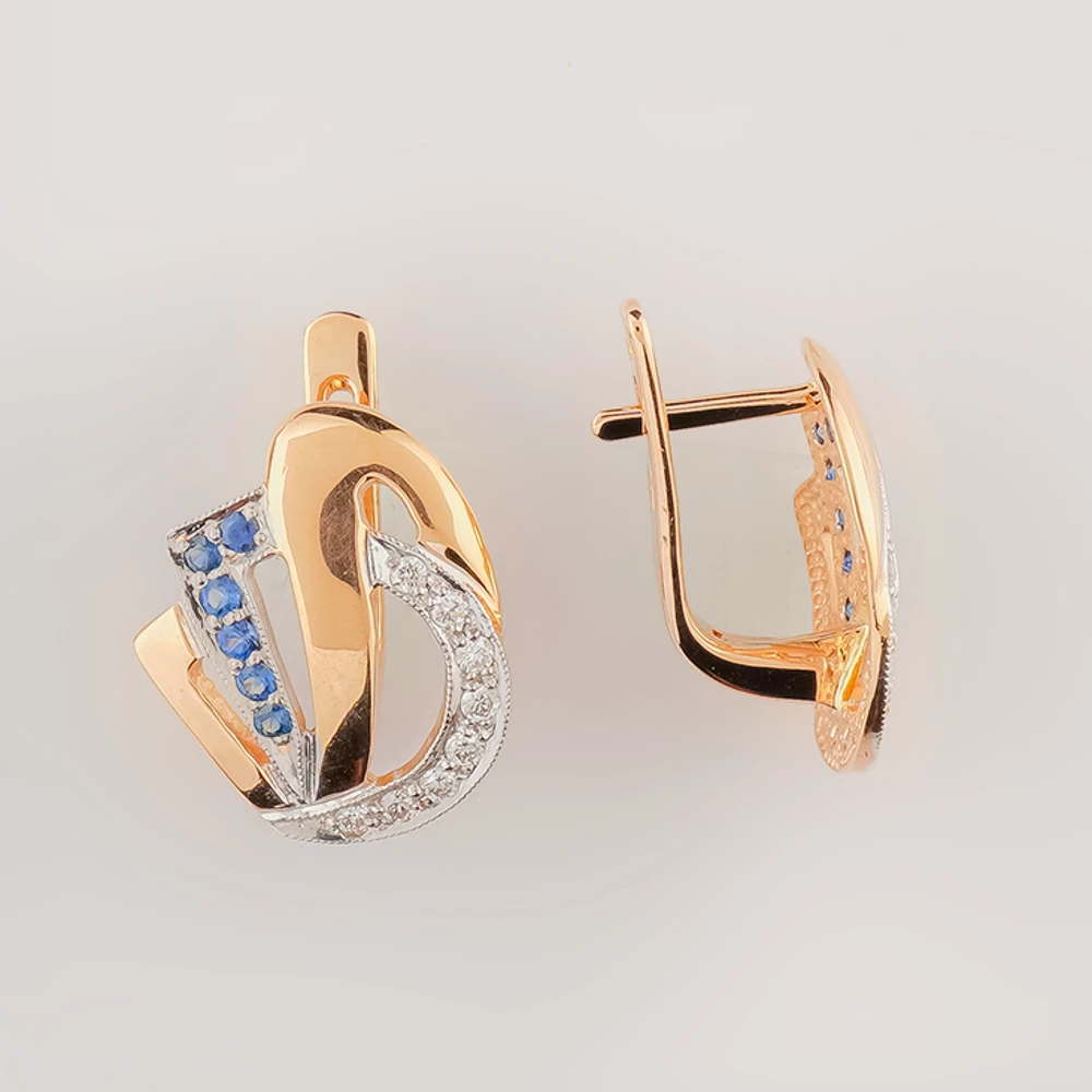 Серьги с сапфиром из красного золота 585 пробы
