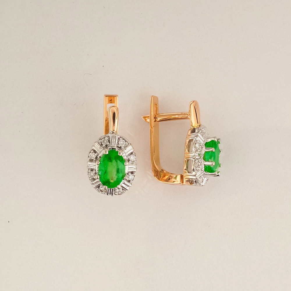 Серьги с изумрудом из красного золота 585 пробы