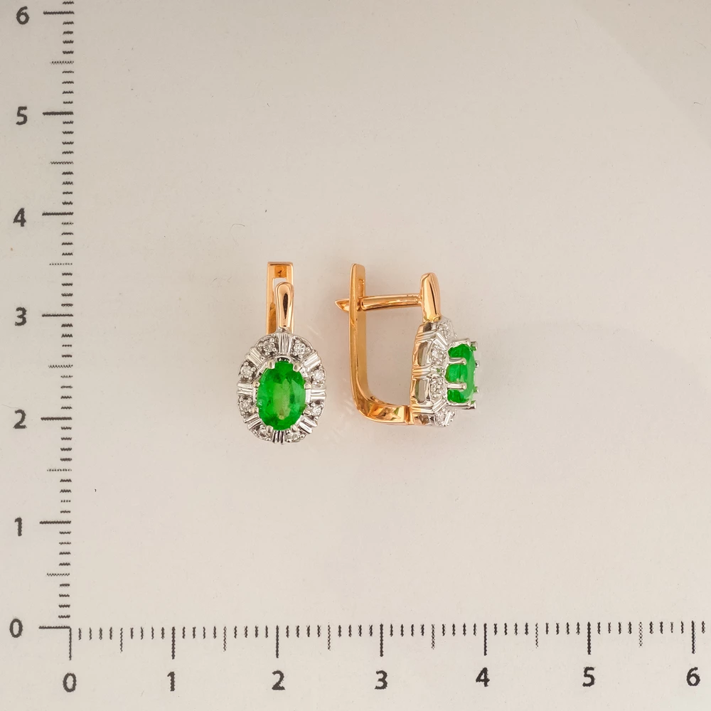 Серьги с изумрудом из красного золота 585 пробы