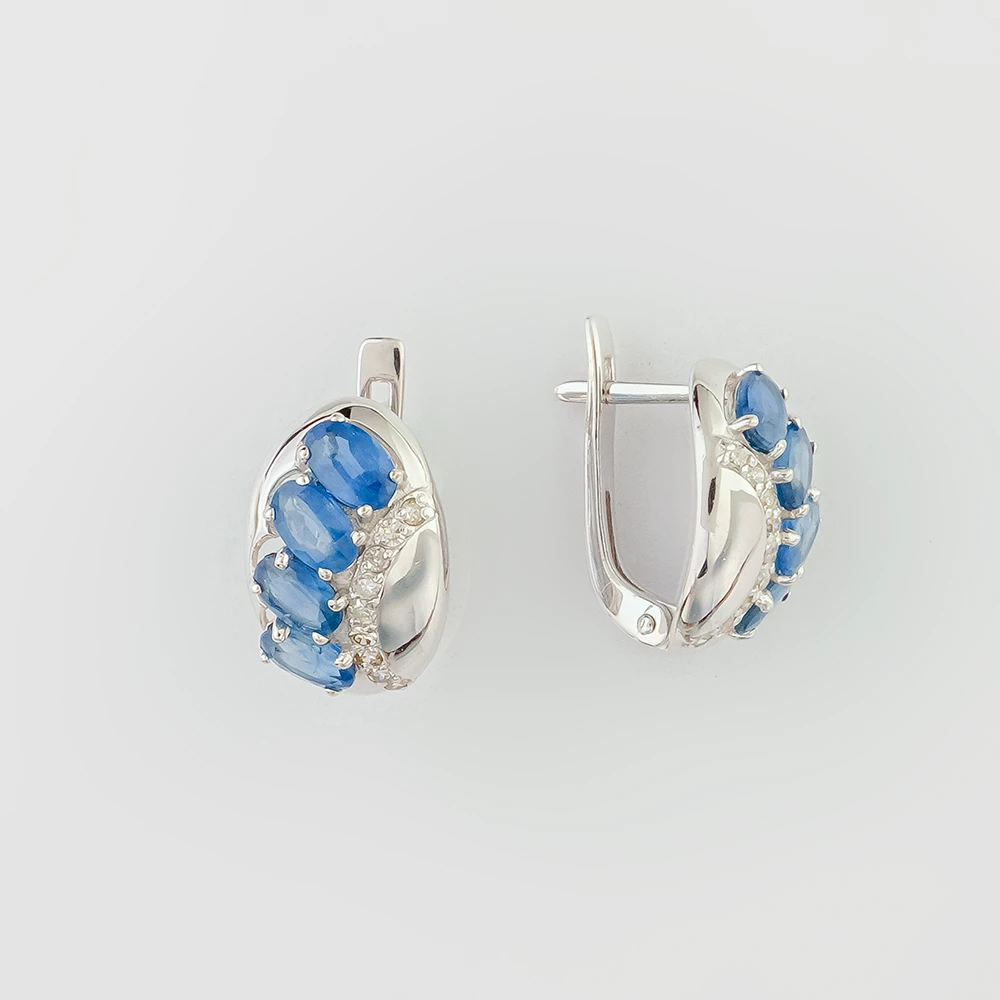 Серьги с сапфиром из белого золота 585 пробы