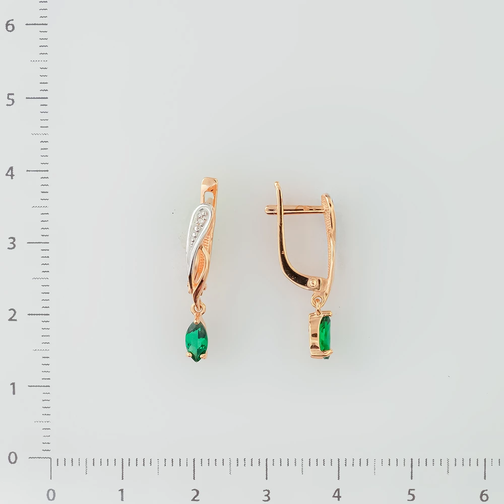 Серьги с изумрудом синтетическим из красного золота 585 пробы