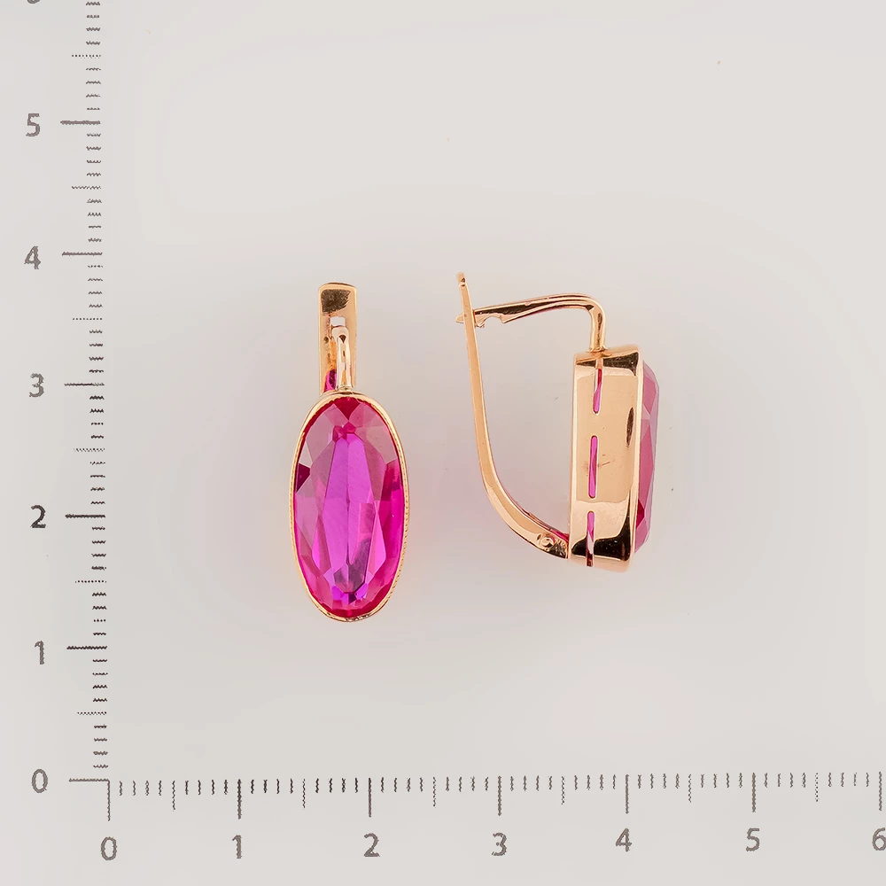Серьги с корундом синтетическим из красного золота 583 пробы