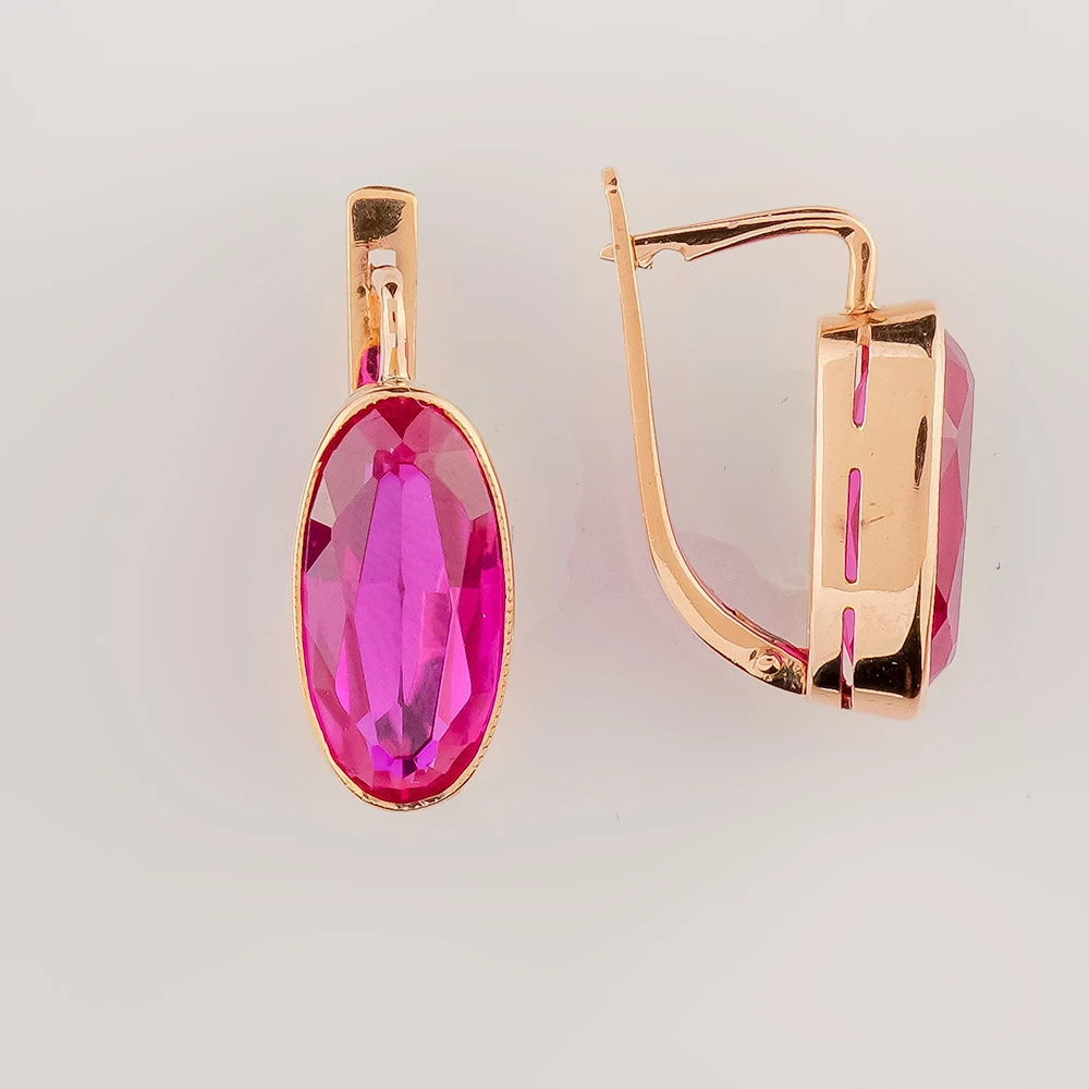 Серьги с корундом синтетическим из красного золота 583 пробы