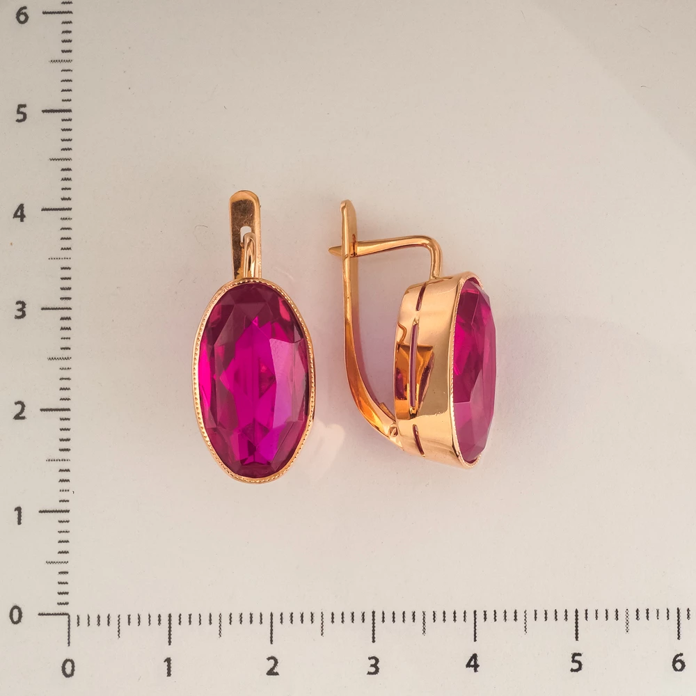 Серьги с корундом синтетическим из красного золота 583 пробы