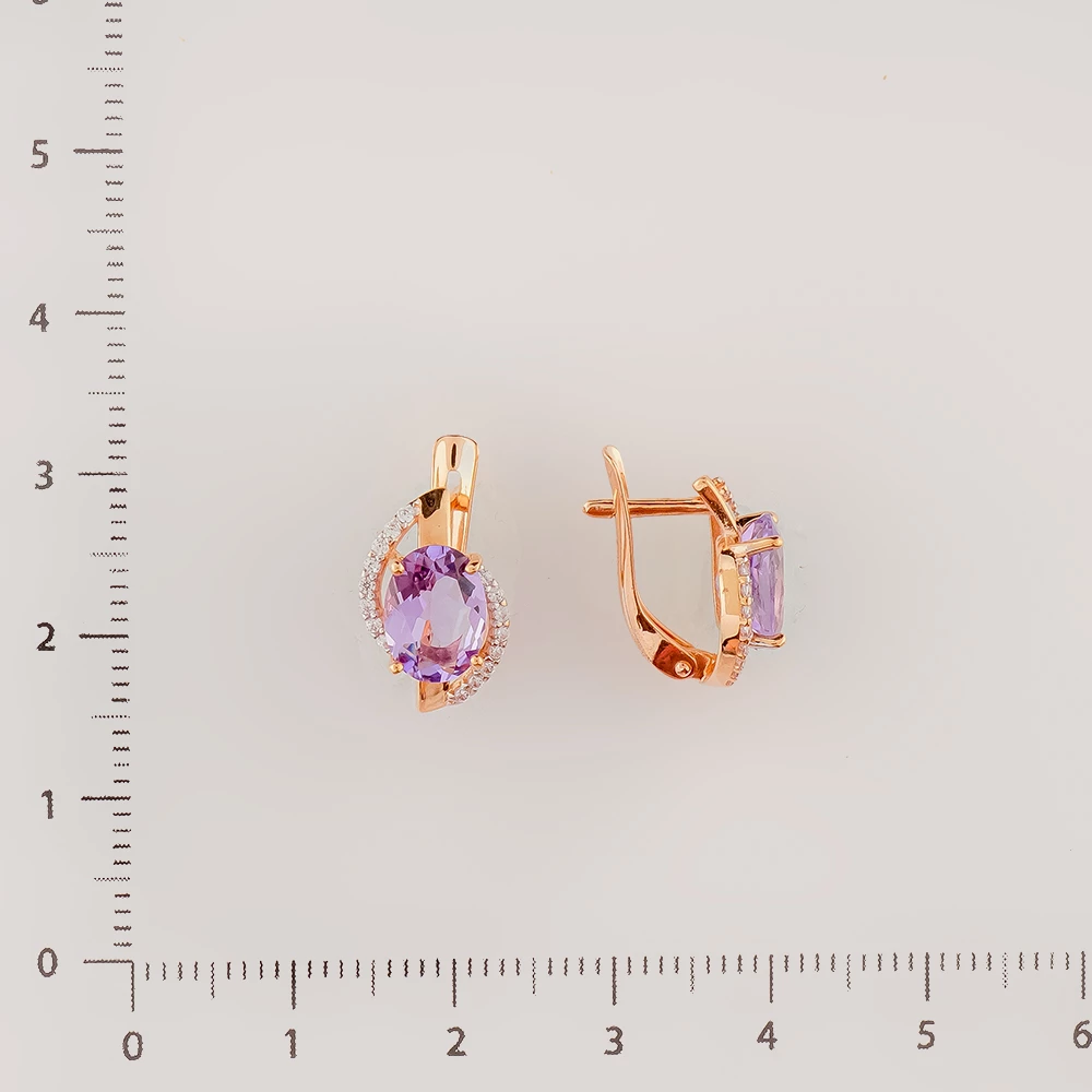 Серьги с аметистом из красного золота 375 пробы