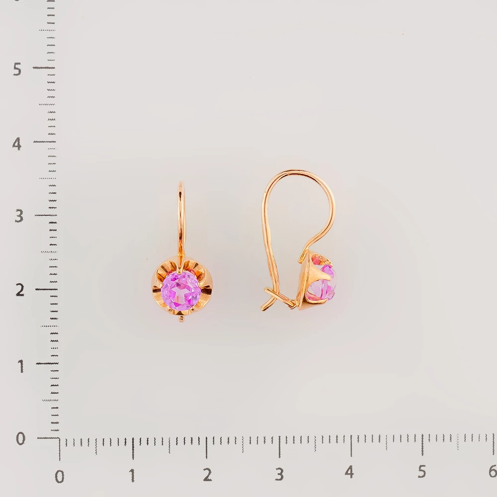 Серьги с корундом синтетическим из красного золота 583 пробы