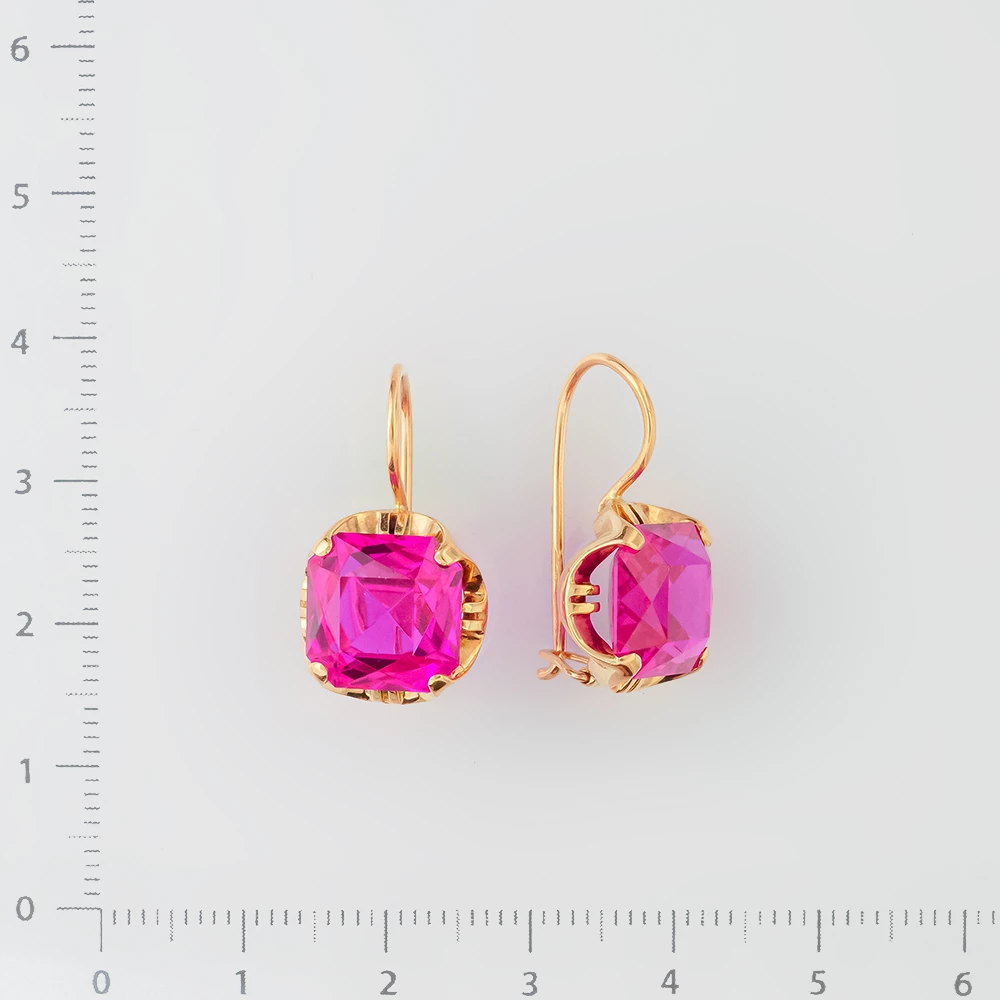 Серьги с корундом синтетическим из красного золота 583 пробы