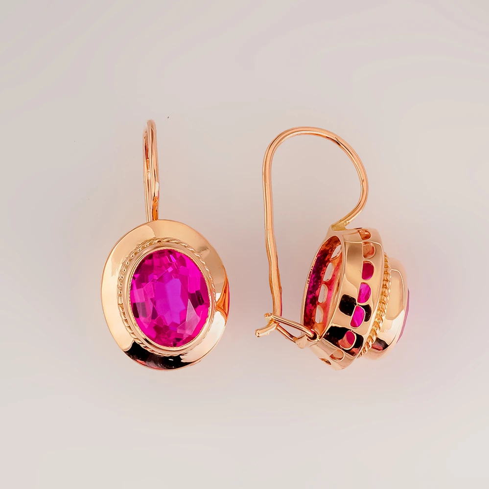 Серьги с корундом синтетическим из красного золота 583 пробы