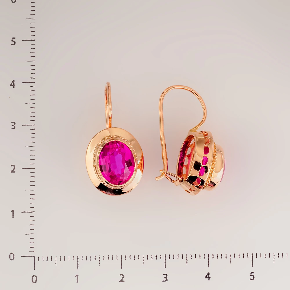 Серьги с корундом синтетическим из красного золота 583 пробы