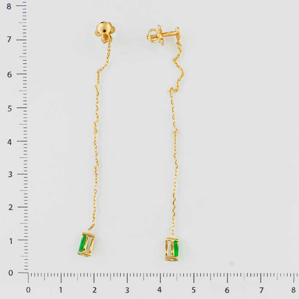 Серьги с изумрудом из желтого золота 585 пробы