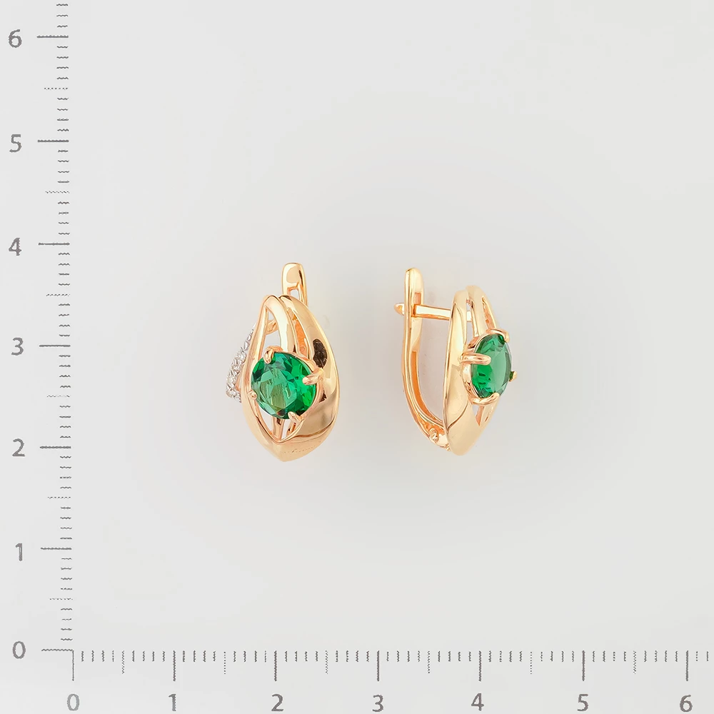 Серьги с изумрудом синтетическим из красного золота 585 пробы