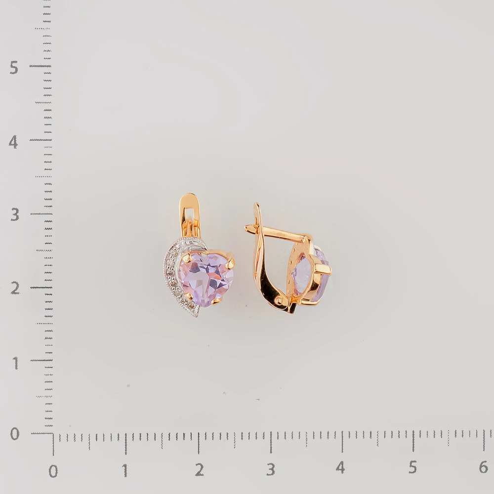 Серьги с аметистом из красного золота 585 пробы