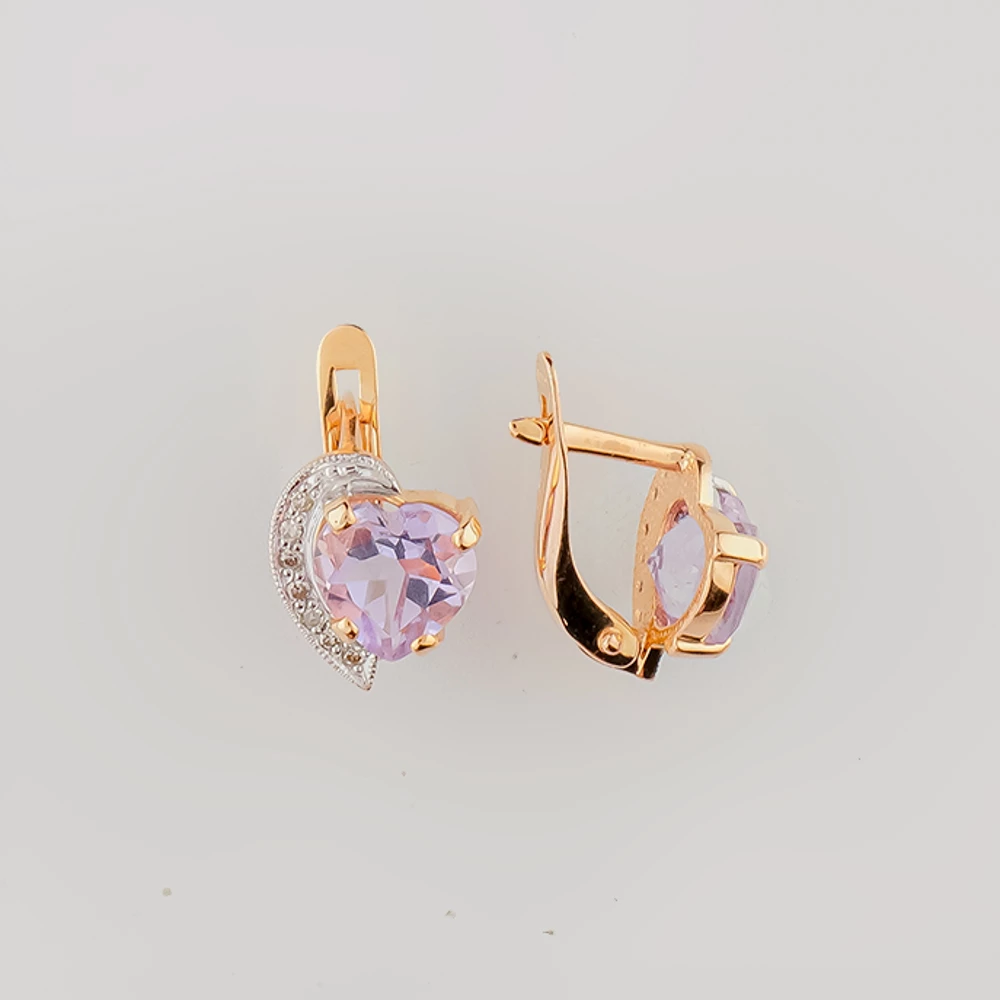 Серьги с аметистом из красного золота 585 пробы