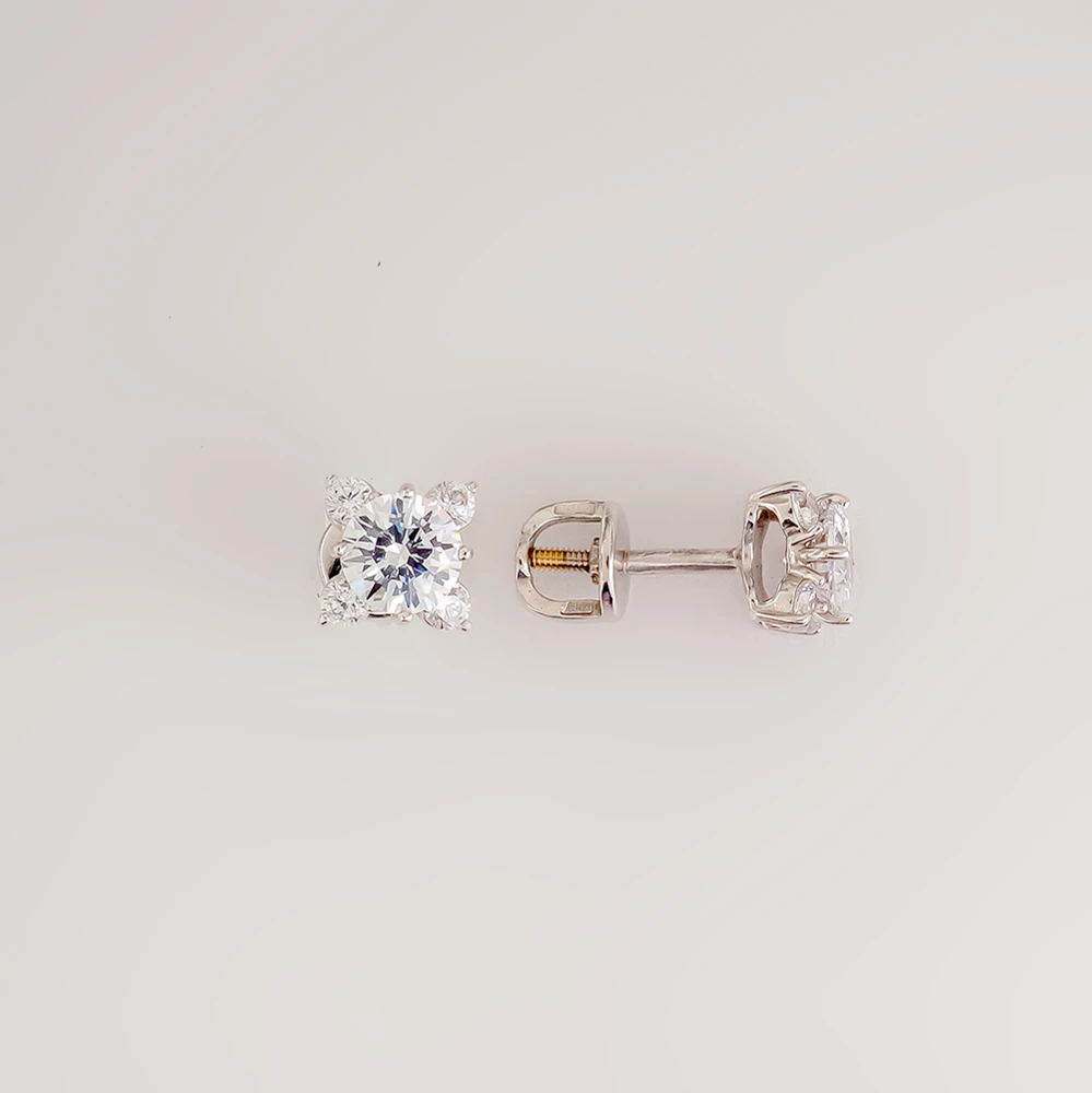 Серьги с фианитом из белого золота 585 пробы