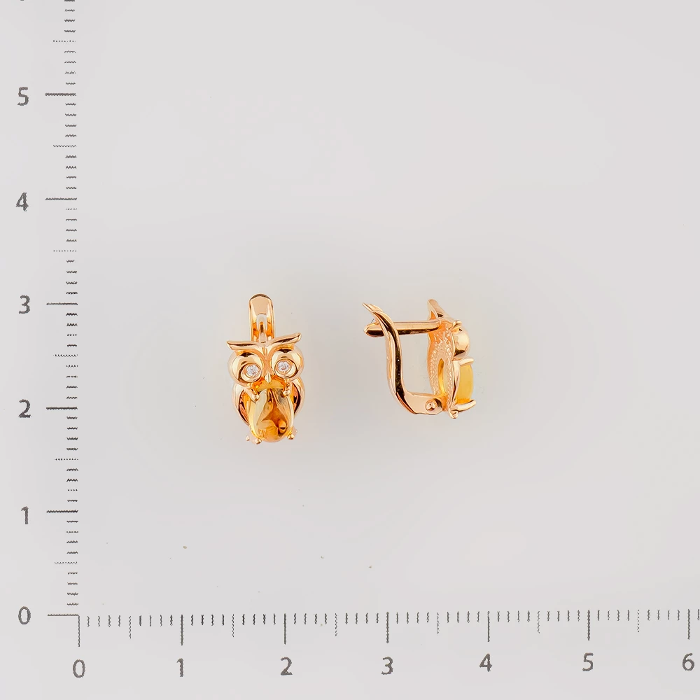 Серьги с фианитом из красного золота 585 пробы