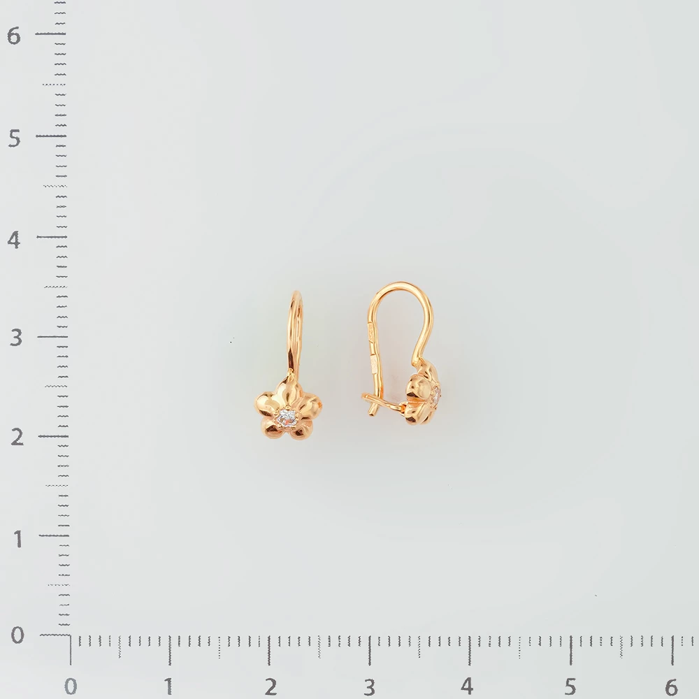 Серьги с фианитом из красного золота 585 пробы