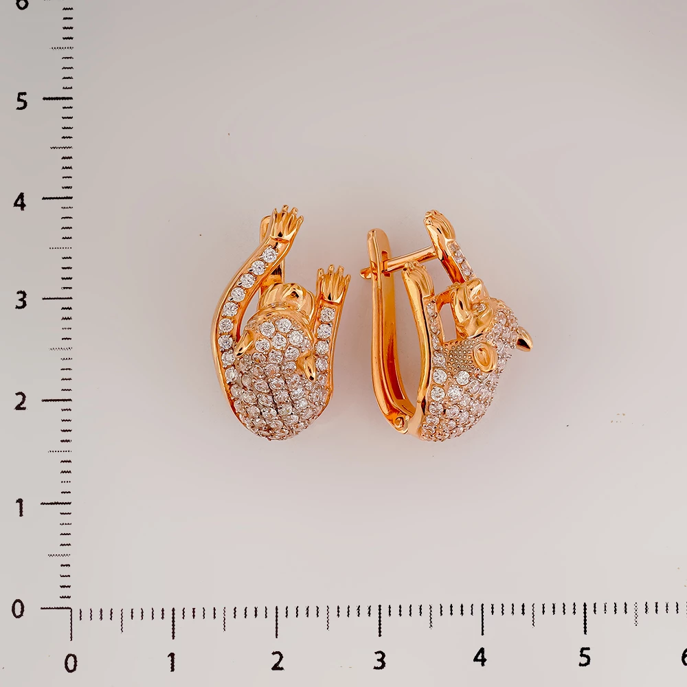 Серьги с фианитом из красного золота 585 пробы