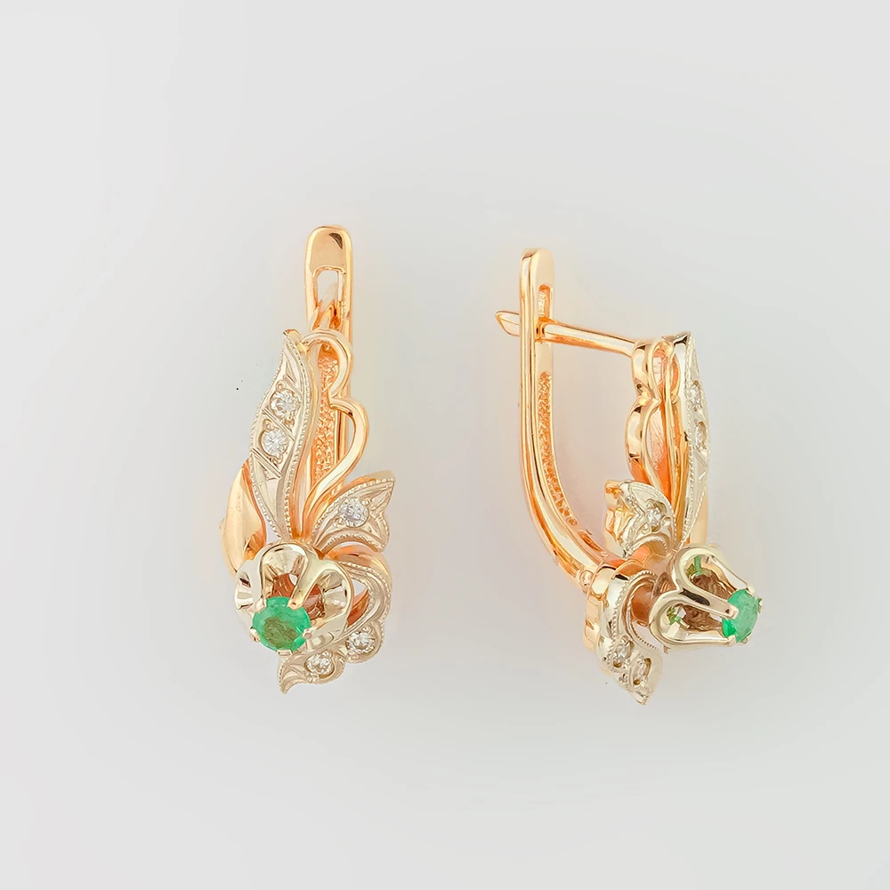 Серьги с изумрудом из красного золота 585 пробы