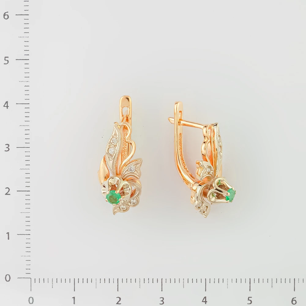 Серьги с изумрудом из красного золота 585 пробы