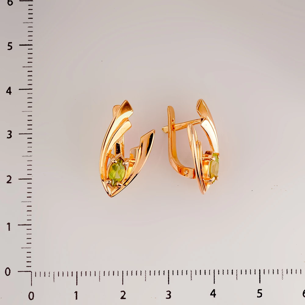 Серьги с хризолитом из красного золота 585 пробы