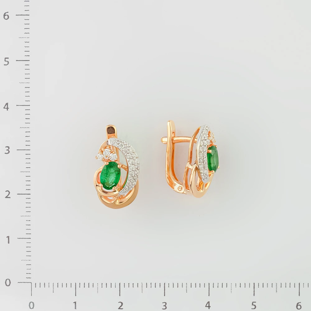 Серьги с изумрудом из красного золота 585 пробы