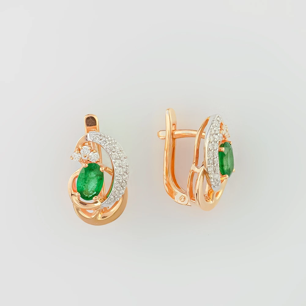 Серьги с изумрудом из красного золота 585 пробы