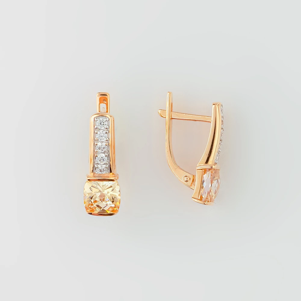 Серьги с ситаллом из красного золота 585 пробы