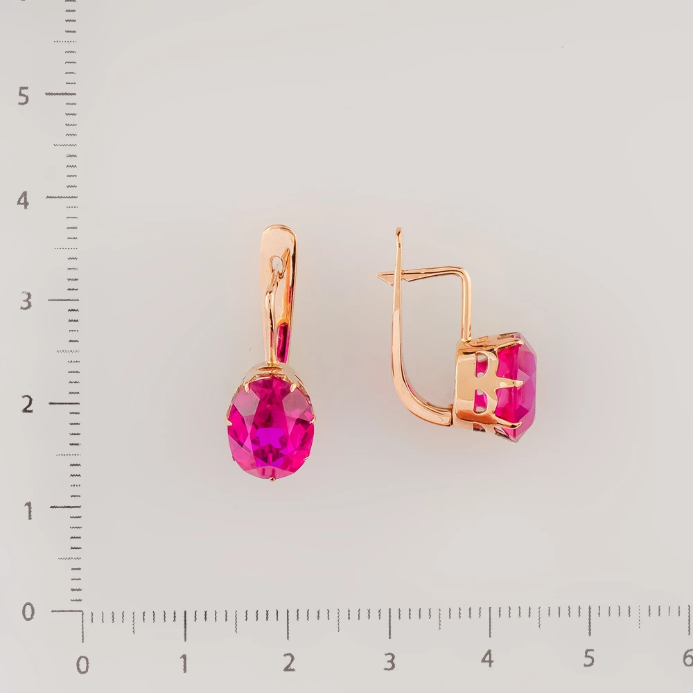Серьги с корундом синтетическим из красного золота 583 пробы