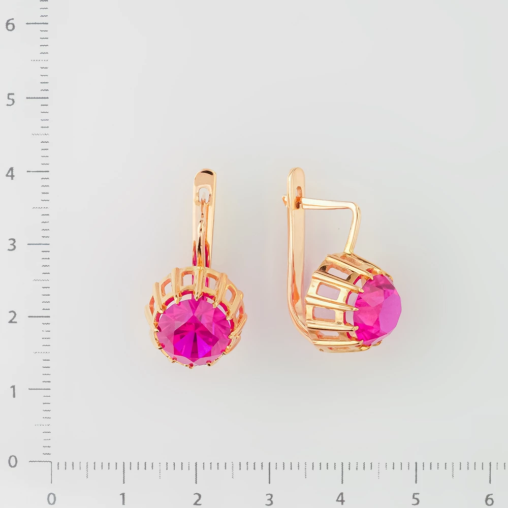 Серьги с корундом синтетическим из красного золота 583 пробы