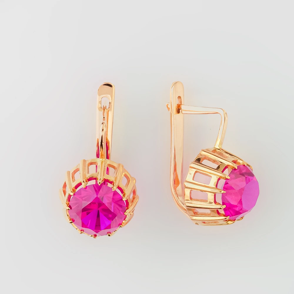 Серьги с корундом синтетическим из красного золота 583 пробы