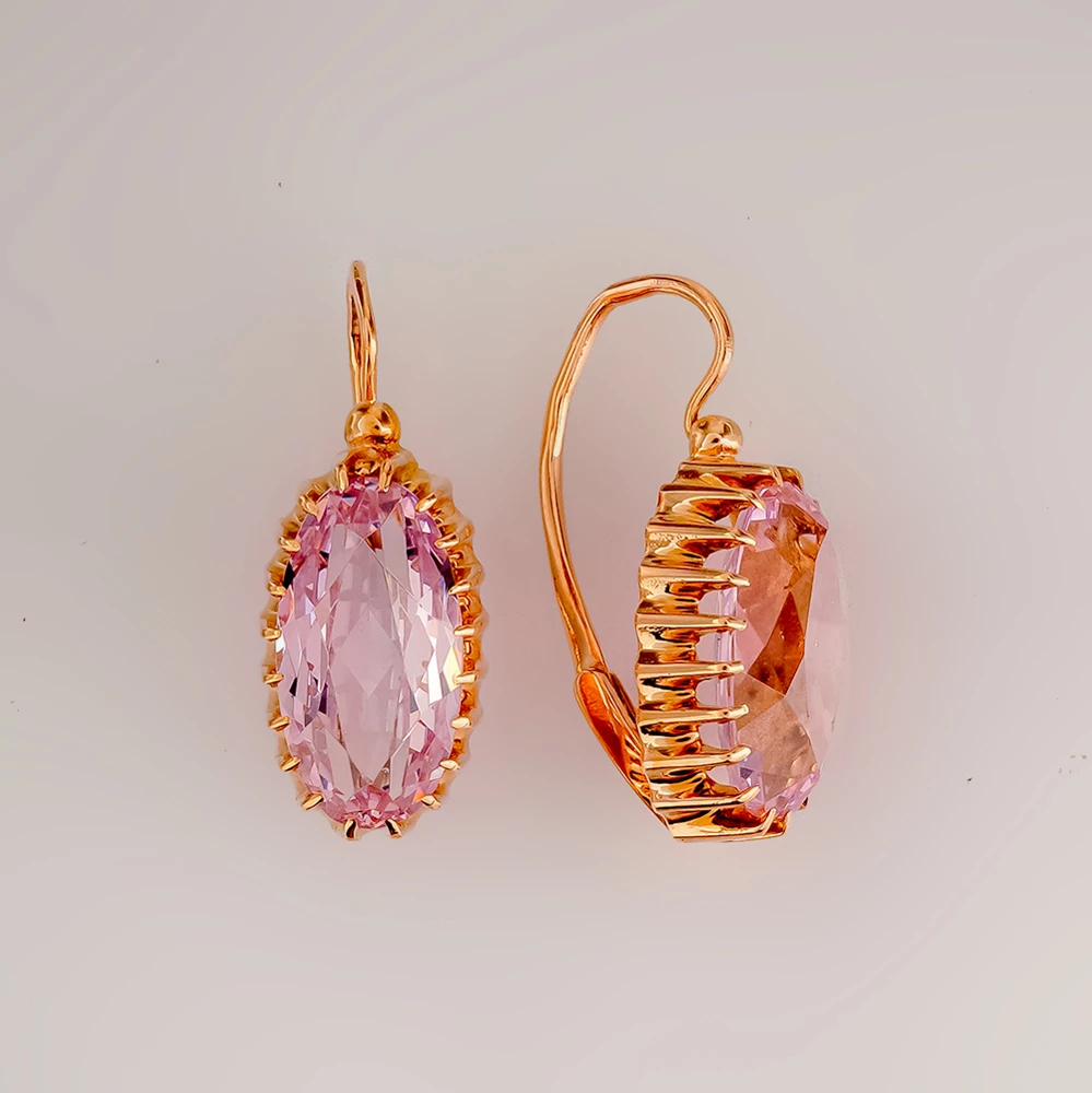 Серьги с корундом синтетическим из красного золота 583 пробы