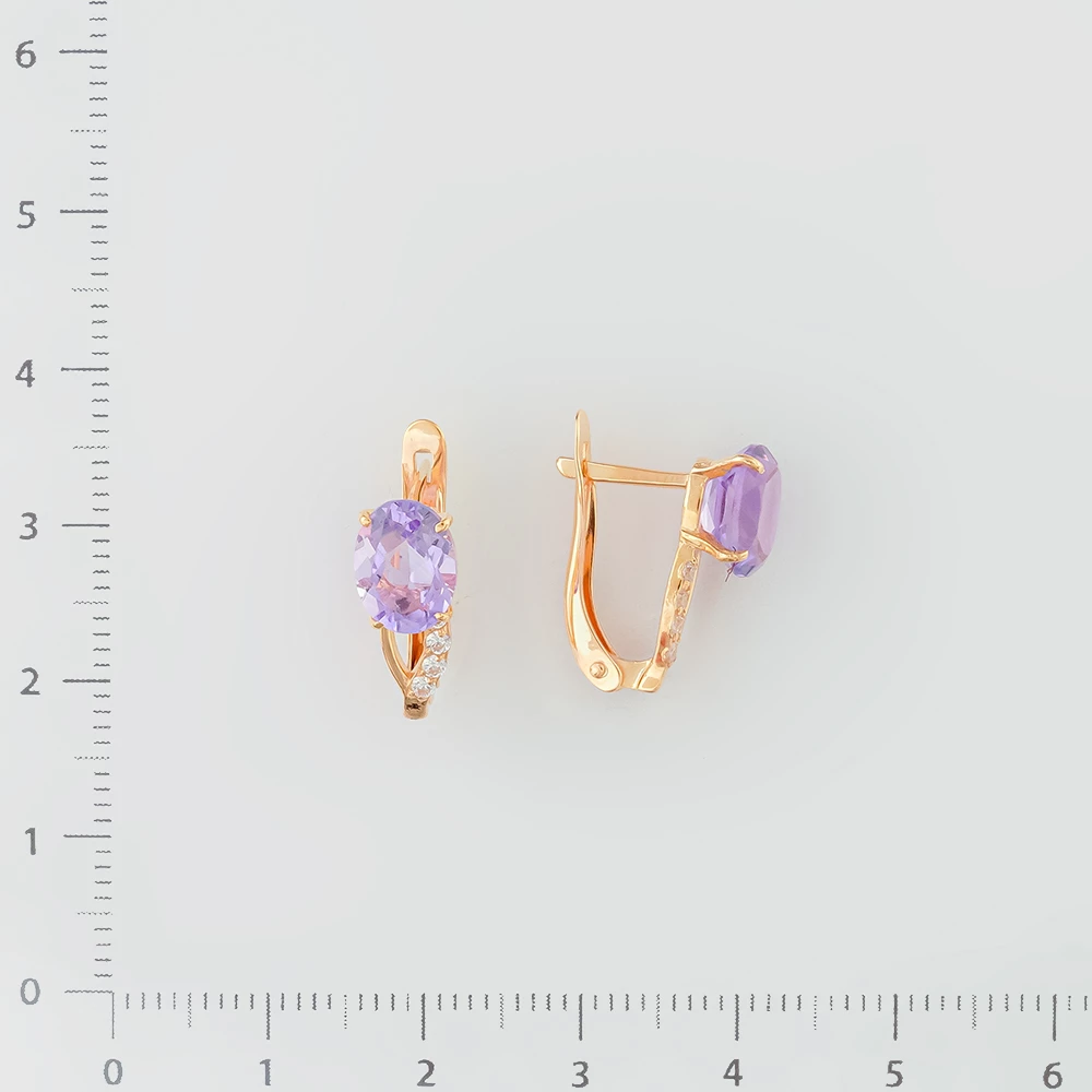 Серьги с аметистом из красного золота 585 пробы
