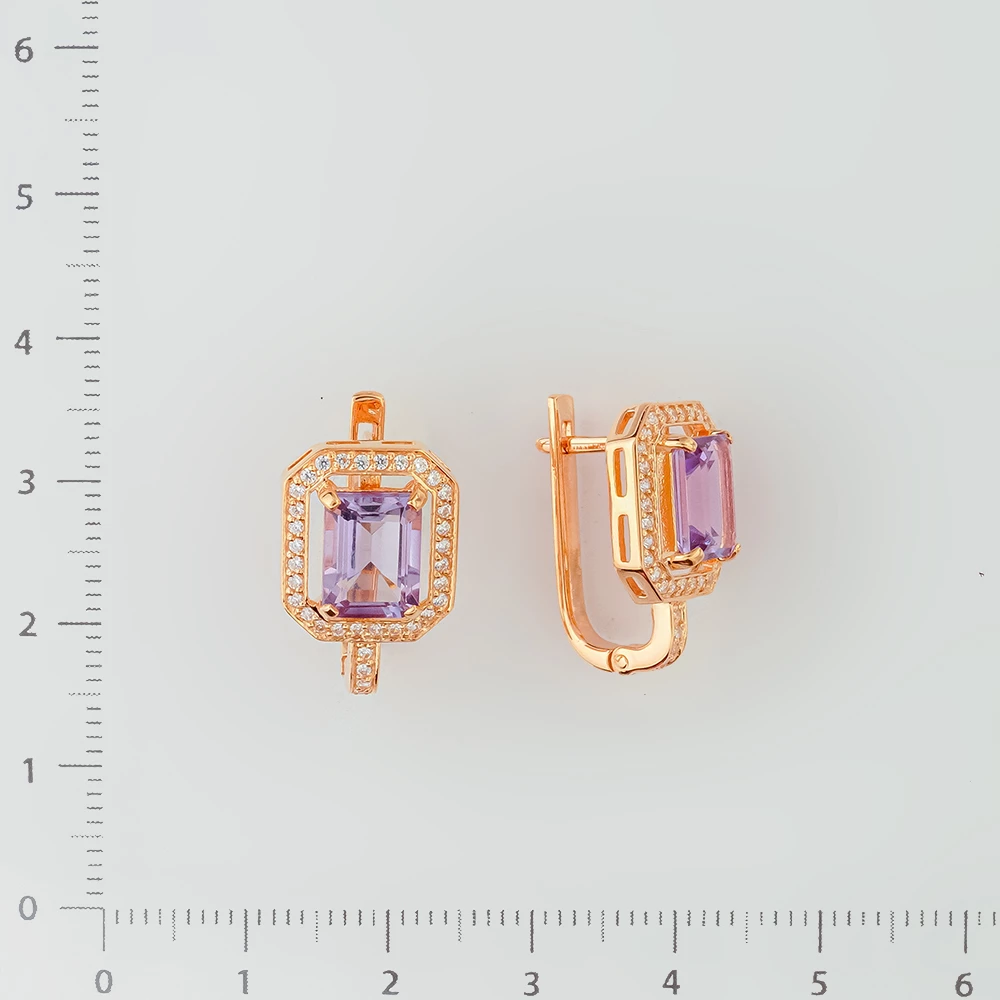 Серьги с аметистом из красного золота 585 пробы