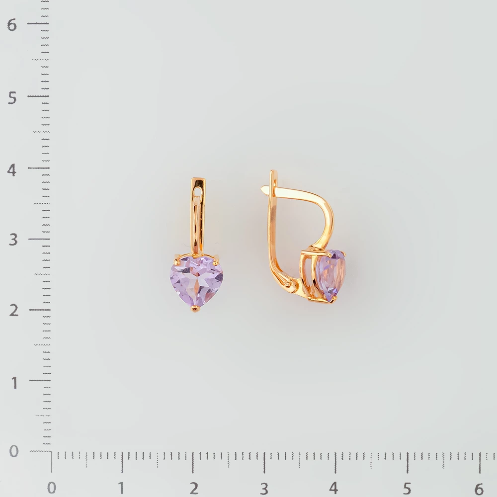 Серьги с аметистом из красного золота 585 пробы