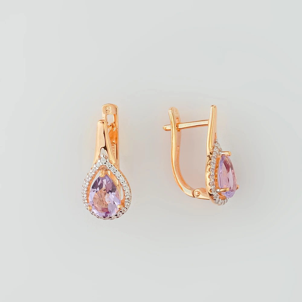 Серьги с аметистом из красного золота 585 пробы