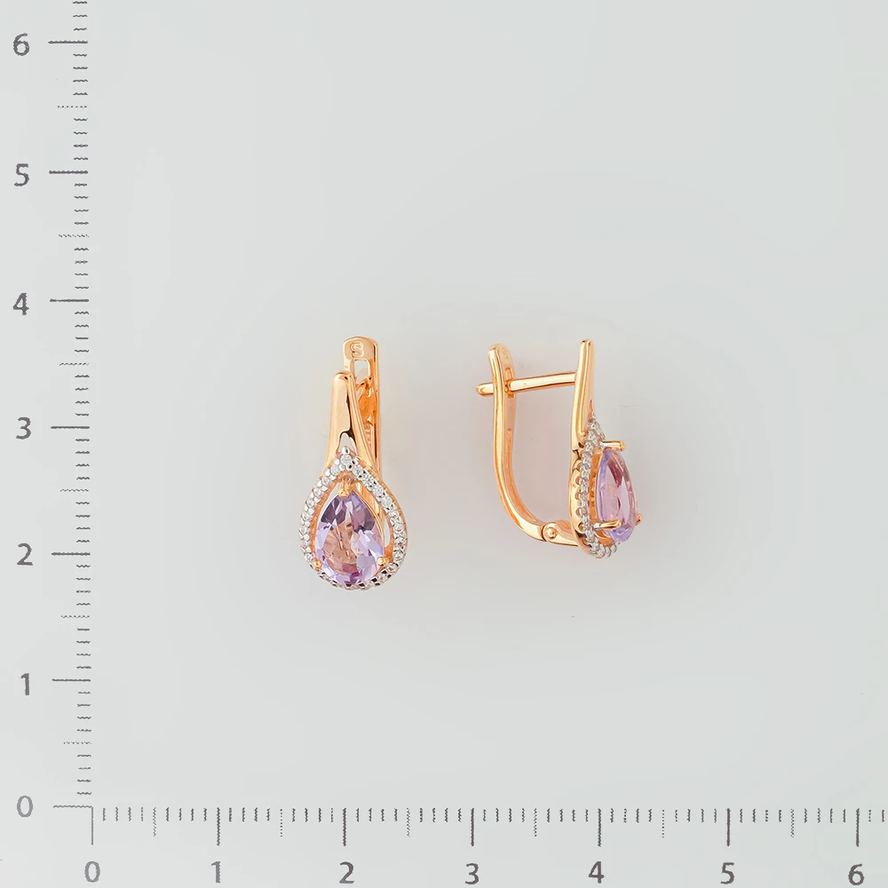 Серьги с аметистом из красного золота 585 пробы