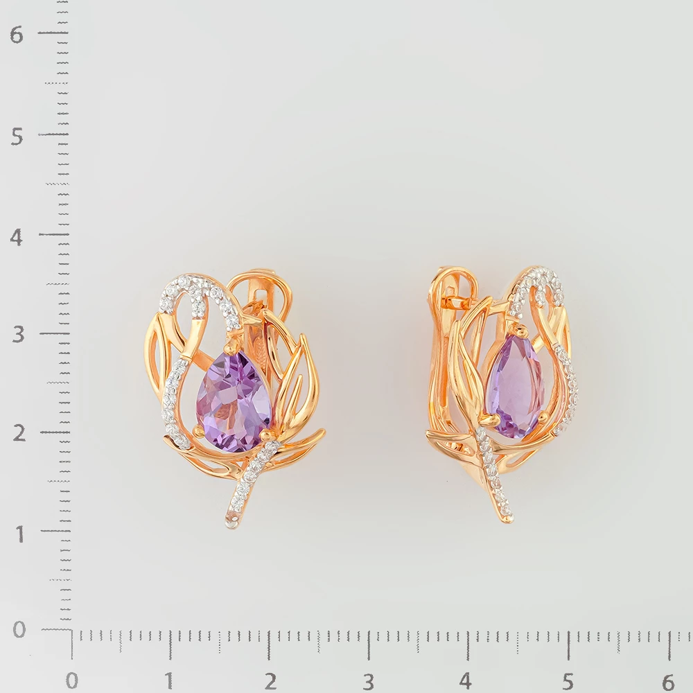 Серьги с аметистом из красного золота 585 пробы