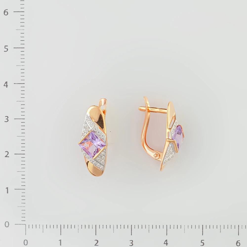 Серьги с аметистом из красного золота 585 пробы
