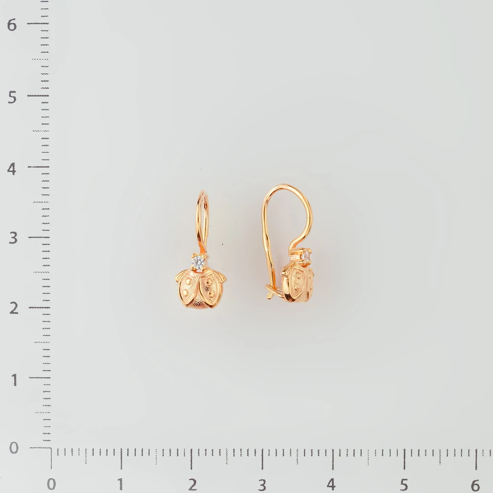 Серьги с фианитом из красного золота 585 пробы